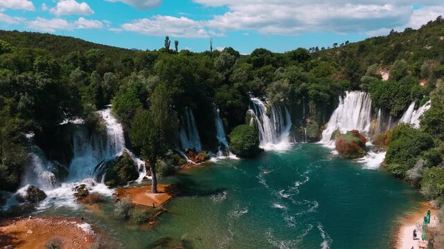 Kravica Waterfall aerial view in Bosnia and Herzegovina