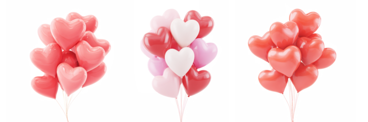 Set of heart balloons for Valentine's Day isolated on the transparent background.