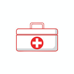 Obraz premium A red-outlined, white medical kit with a red cross, handle, and shadow