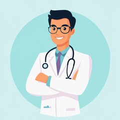 Fototapeta premium Friendly Male Doctor Character Illustration with Stethoscope