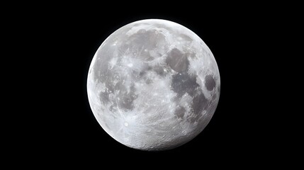 Obraz premium A detailed view of the full moon showcasing its textured surface with craters and maria against a deep black cosmic background