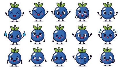 Cartoon blueberries with various expressions and poses.