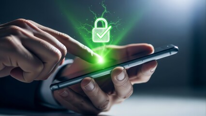Secure mobile technology with green lock icon for safety