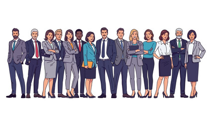 Diverse group of business people standing together in a line.