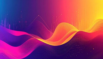 Futuristic city skyline with dynamic financial data waves and glowing neon analytics visualization