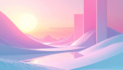 Abstract paper art folds with soft gradient light creating serene futuristic landscape illusion
