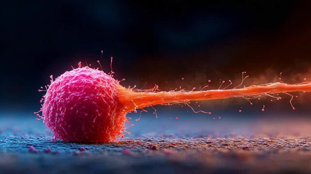 A vivid and detailed depiction of a dynamic interaction between an ovum and a sperm cell, showcasing the intricate biological process of fertilization in stunning close-up.