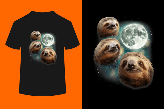 Three Sloth Moon | Funny 3 Lazy Animals Howling Parody Meme T-Shirt