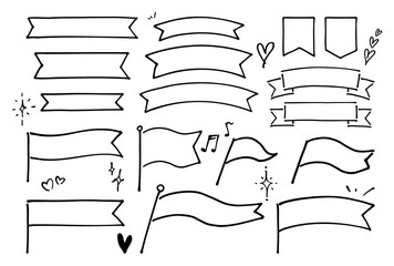 見出しや装飾に使える 手描き旗・リボンフレーム