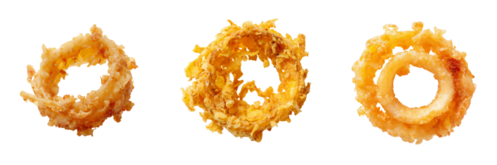 Crispy onion rings kitchen food photography transparent background close-up view