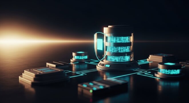 Futuristic Data Storage and Processing Concept with Glowing Elements. - Powered by Adobe