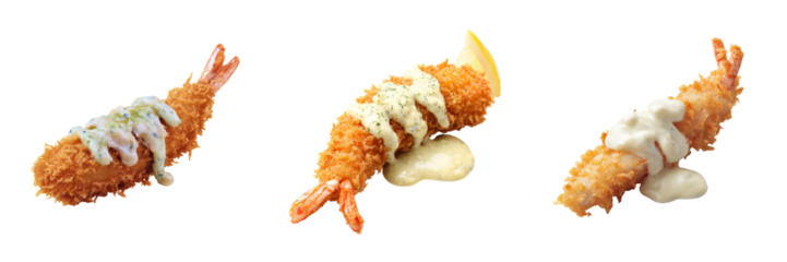 Crispy fried shrimp appetizers on transparent background gourmet food photography culinary delight