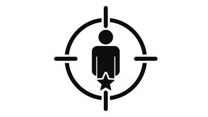 A simple black silhouette of a person within a target or crosshair symbol