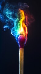 Abstract Match Stick with Colorful Blue and Red Flames