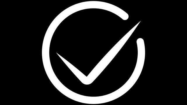Abstract check mark white color, Tik mark icon animation. Animated OK Check Mark Icon on black background.