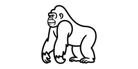 A strong gorilla line art illustration standing on its hind legs on a clean white background © Bilas