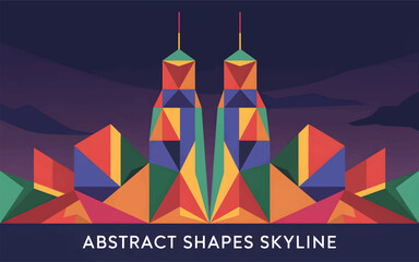Geometric abstract cityscape with colorful buildings