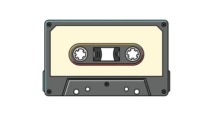 Obraz premium Classic retro music cassette tape with a grey body and cream label isolated on a plain white background in a flat style.