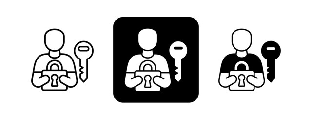 Authentication  Solid color and black line drawing vector illustration set