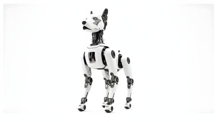 Fototapeta premium White and Black Robotic Dog Standing on White Background