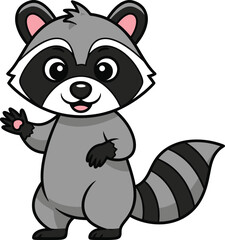 Obraz premium Friendly Cartoon Raccoon Waving Hello, Adorable Animal Illustration for Kids and Nature Lovers