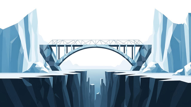 Architectural illustration of a modern arched bridge over a deep chasm.