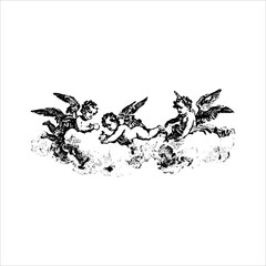 Naklejka premium Cherub Angels Resting on Clouds Illustration