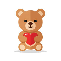 Cute Teddy Bear Toy Holding Red Heart Flat Vector Icon