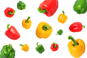 Falling Bell Peppers Assortment in Mid Air for Fresh Grocery and Food Concept on Transparent Background png