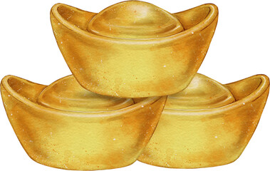 Stack of Three Golden Chinese Ingots
