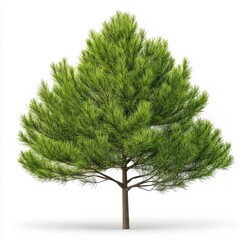 Lush Green Tree Isolated on White Background Shows Vibrant Foliage and Sturdy Trunk