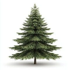 Lush Green Fir Tree Isolated On White Background Detailed Illustration