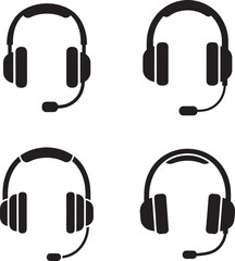 Fototapeta premium Collection of four black silhouettes headset icons in different orientations