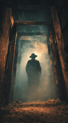 Mysterious figure in foggy corridor abandoned location atmospheric photography eerie environment dramatic viewpoint