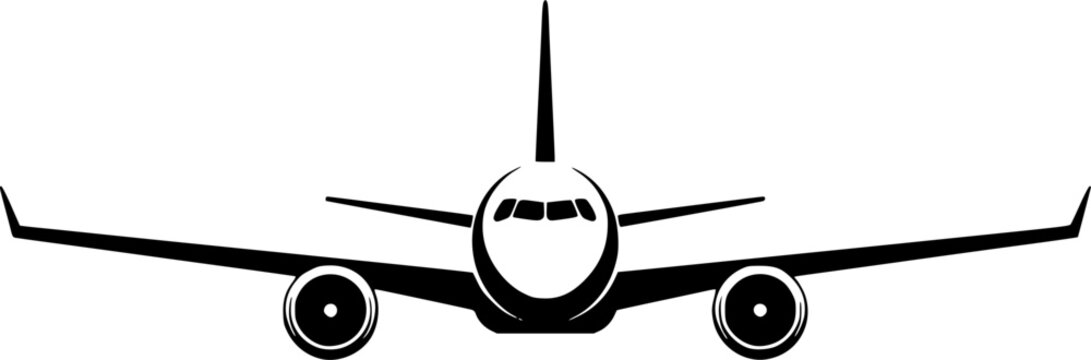 Airplane front view silhouette icon. Vector
