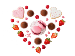 Valentine's Day symbols and on black background heart rose cupid