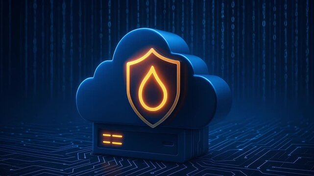 Cloud Security Data Protection Digital Shield Glowing Icon Blue Background Cybersecurity Server Technology Futuristic Binary Code Secure Storage Network Safety Encryption Information Privacy Cyber