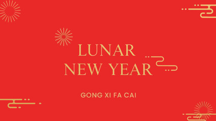 Celebrating Lunar New Year with Red Background and Gold Text Design