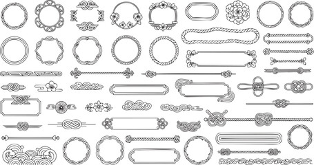 Japanese Traditional Frame Set – Mizuhiki Knot, Border, and Decorative Ornament Collection © rofikgraph24