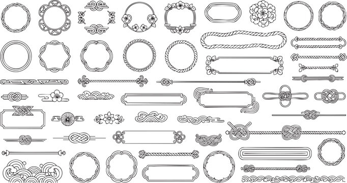 Japanese Traditional Frame Set &ndash; Mizuhiki Knot, Border, and Decorative Ornament Collection
