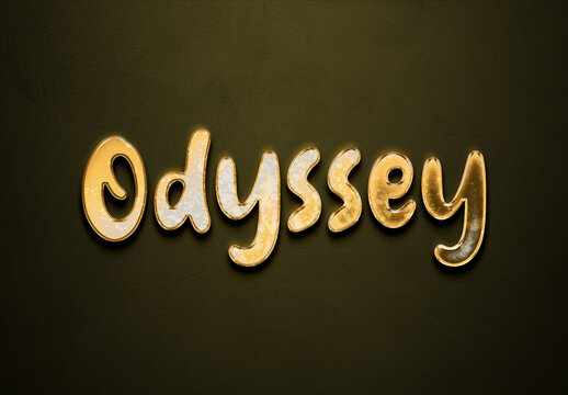 Old gold text effect of word Odyssey with 3D glossy style Mockup. - Powered by Adobe