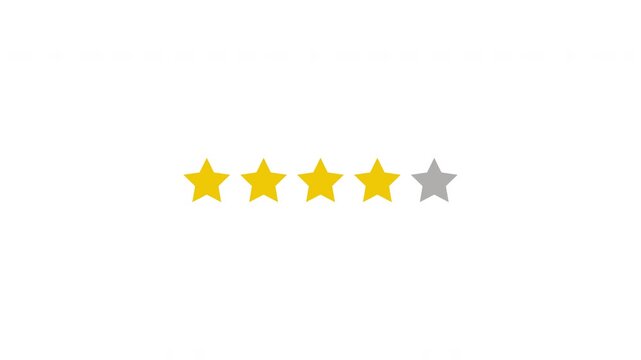 Animated four-and-a-half star rating icon used for reviews, feedback, and scoring systems. Suitable for user ratings, testimonials, and comparisons.