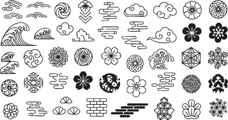 Japanese Traditional Motif Set – Classic Cloud, Wave, and Floral Vector Icons © rofikgraph24
