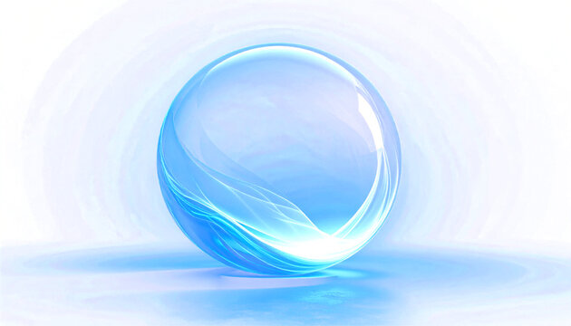 Abstract glowing blue crystal ball orb with energy waves and light flare. Futuristic sphere concept for technology, science or magic. Isolated object with a transparent background alpha channel.