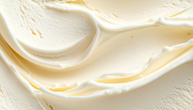 なめらかに溶け合うバニラアイスの上品なマクロテクスチャ &ndash; Smooth Vanilla Ice Cream Surface Macro with Creamy Ridges