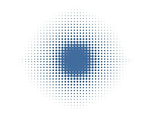 Blue dots concentric circles isolated on transparent background