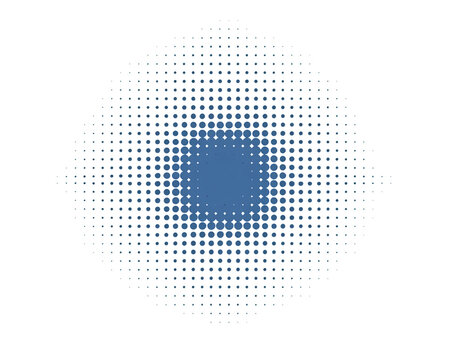 Blue dots concentric circles isolated on transparent background