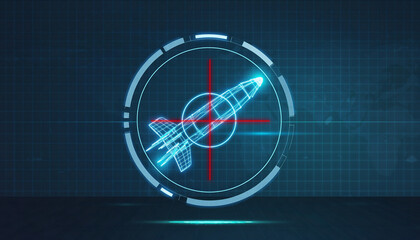 Target Acquired: A stylized rocket, visualized within a targeting reticle against a blue technological backdrop, representing innovation, accuracy, and strategic goals.