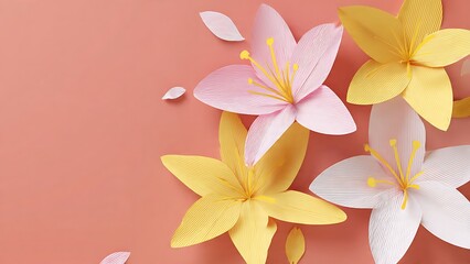 Fototapeta premium Minimalist 3D Paper Cut Style Illustration of Colorful Floral Design