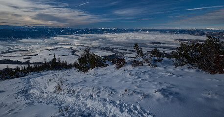 View from Holy vrch hill in winter Western Tatras mountains in Slovakia